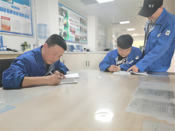 3月9日，化工一班班長王冬冬為徒弟制定學(xué)習(xí)計(jì)劃，主操李軍強(qiáng)為徒弟王浩男答疑(1).png
